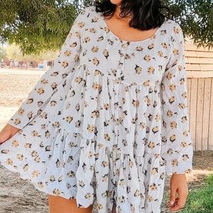 Volcom Floral Baby Doll Long Sleeve Mini Dress